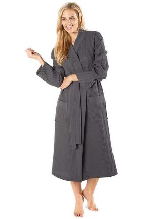 Kimono wafel badjas antraciet - unisex badjas wafelkatoen