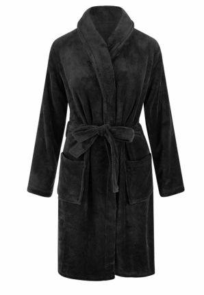 Zwarte badjas fleece - unisex - Relax Company