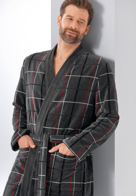 cawo heren badjas ruit -  detail kimono kraag