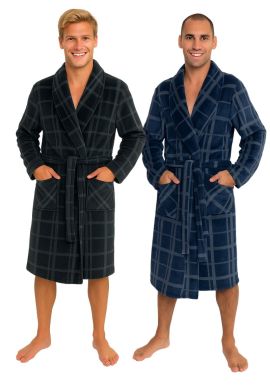 Heren badjas ruit - fleece badjas met sjaalkraag - 2 kleuren