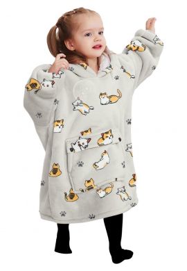 Draagbare deken met capuchon & mouwen - klein kind - katjes