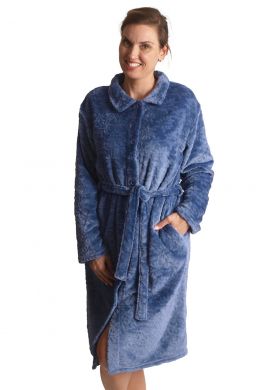 Blauwe damesbadjas met knopen – zacht fleece