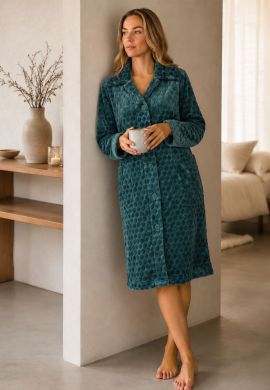 Dames badjas fleece met knopen - groen