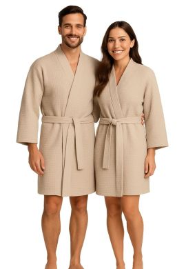 Wafel kimono badjas - 100% wafelkatoen - lichtbeige