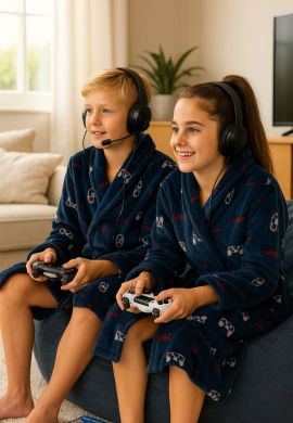 Tiener badjas blauw - console – fleece