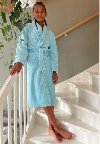 Kinderbadjas velours met capuchon Mint - Badkamer Boetiek