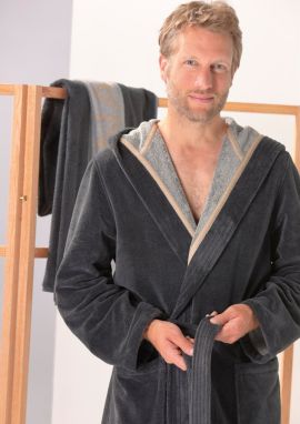 Cawo herenbadjas met capuchon - katoenen badjas - grijs