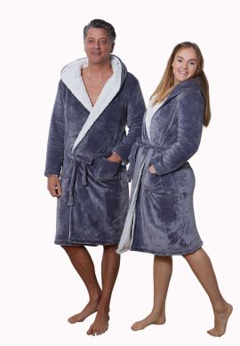 fleece badjas grijs teddy voering reversible