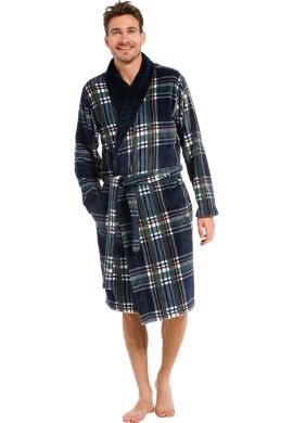 Groene herenbadjas Schotse ruit - fleece