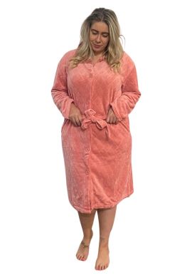 Oudroze damesbadjas met knopen - zacht fleece