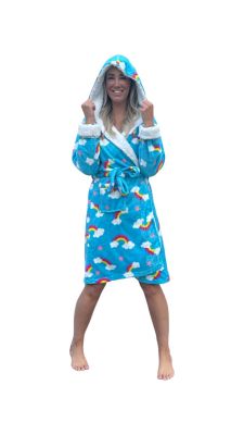 Damesbadjas regenboog met capuchon  - luxe fleece