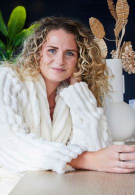 Ribcord badjas fleece - sjaalkraag - roomwit
