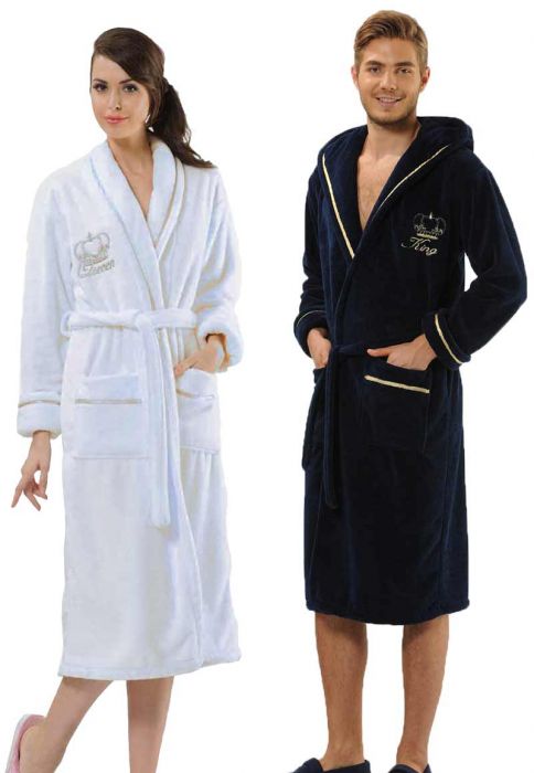 npluseins Ochtendjas dames en badjassen voor heren badjas knuffelfleece met sjaalkraag - sauna badjas dames pluizig 1690.2379, L, marine