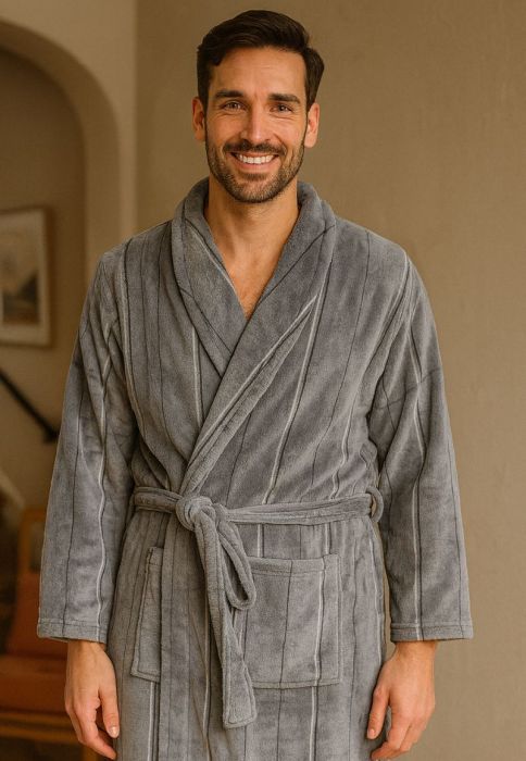 Morgenstern herenbadjas met capuchon Elio 2 zwart Maat XL