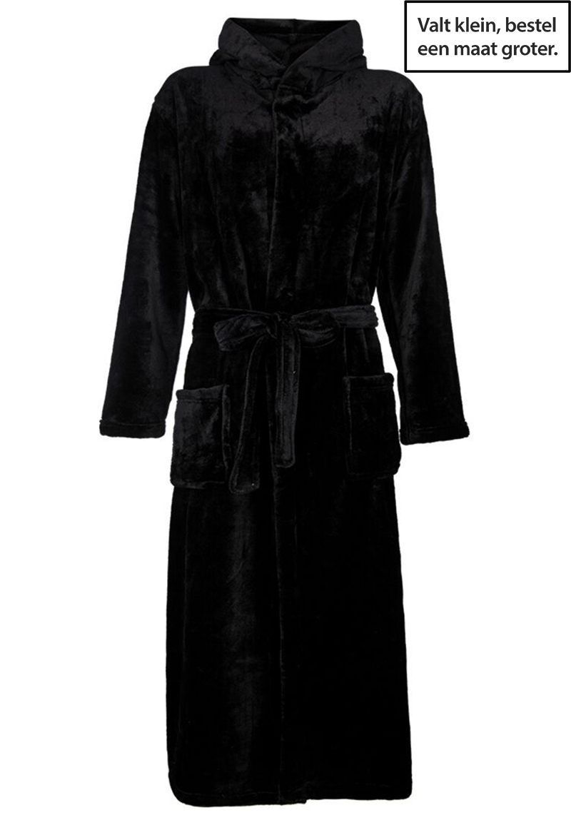 Zwarte fleece badjas met capuchon-s-m