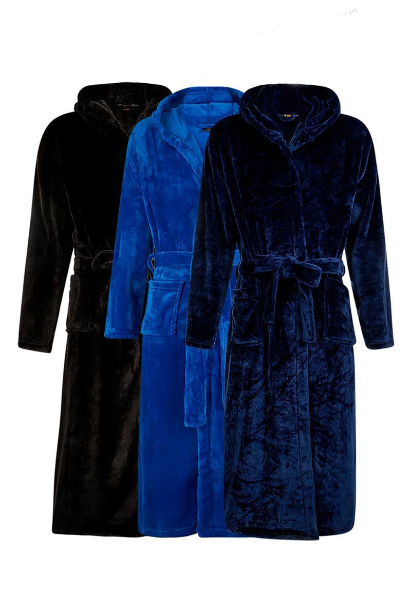 Fleece badjas capuchon borduren-marineblauw-xl/xxl
