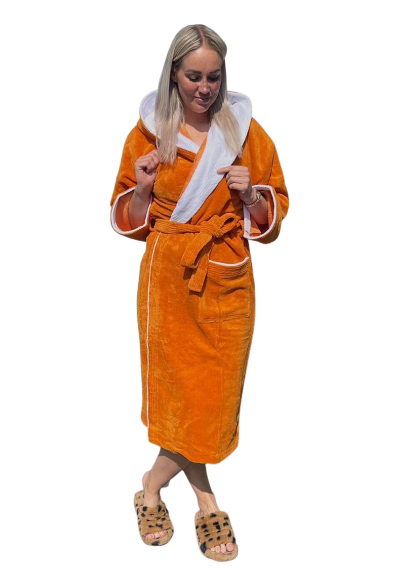 Oranje badjas met capuchon - sauna-m