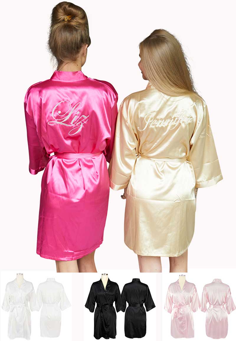 Satijnen badjas kimono met naam-one size (36-42)-Fuchsia roze