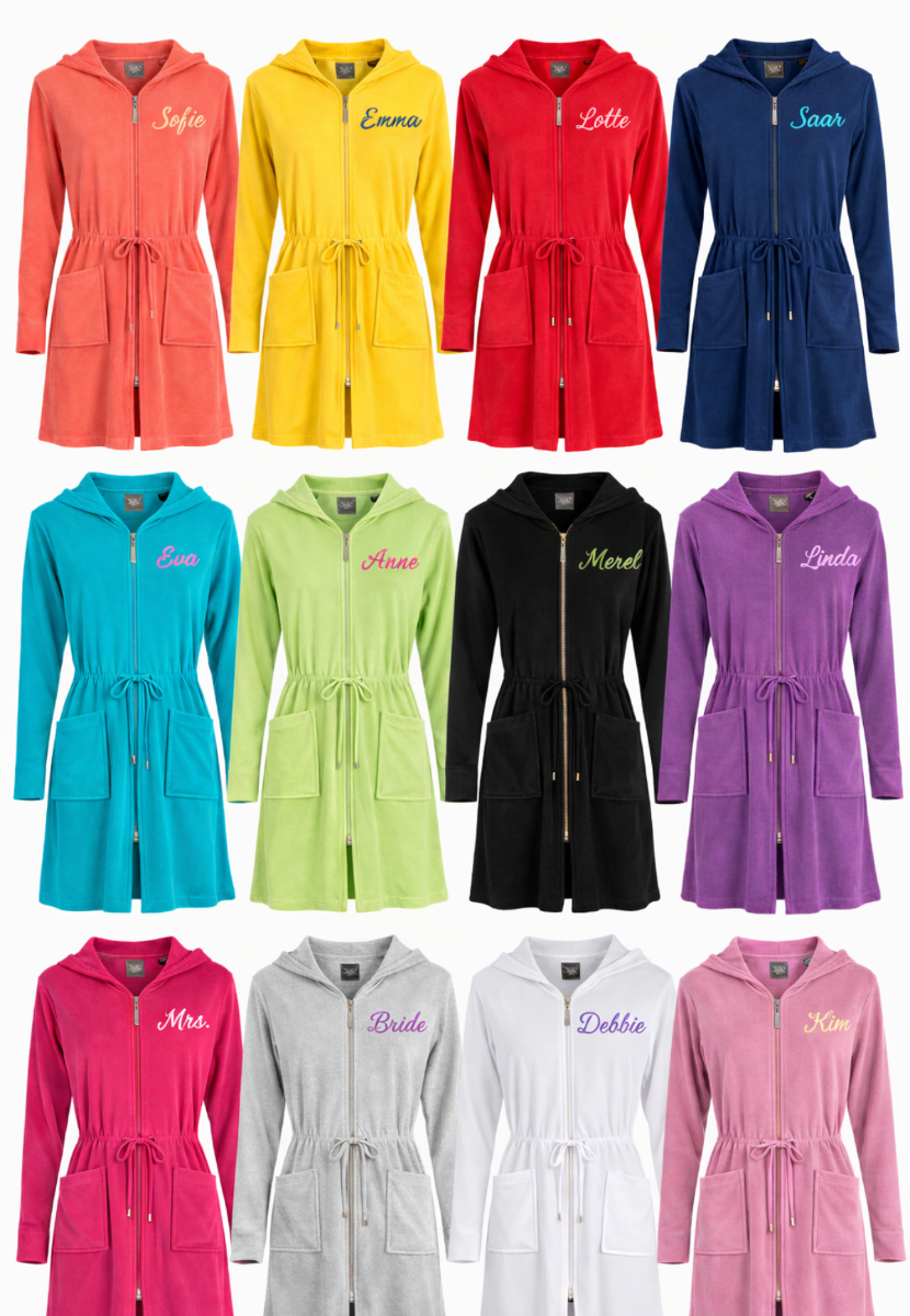 Badjas Rits  met naam personaliseren-zwart-s