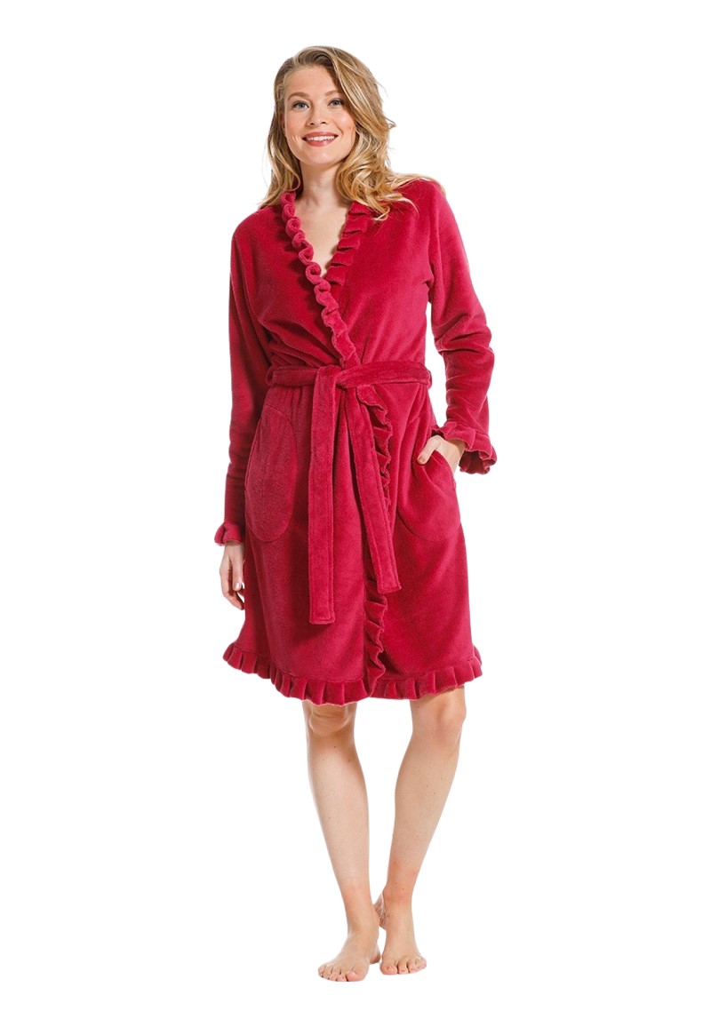 Roze fleece kimono met ruffles -100cm-(44-46) L