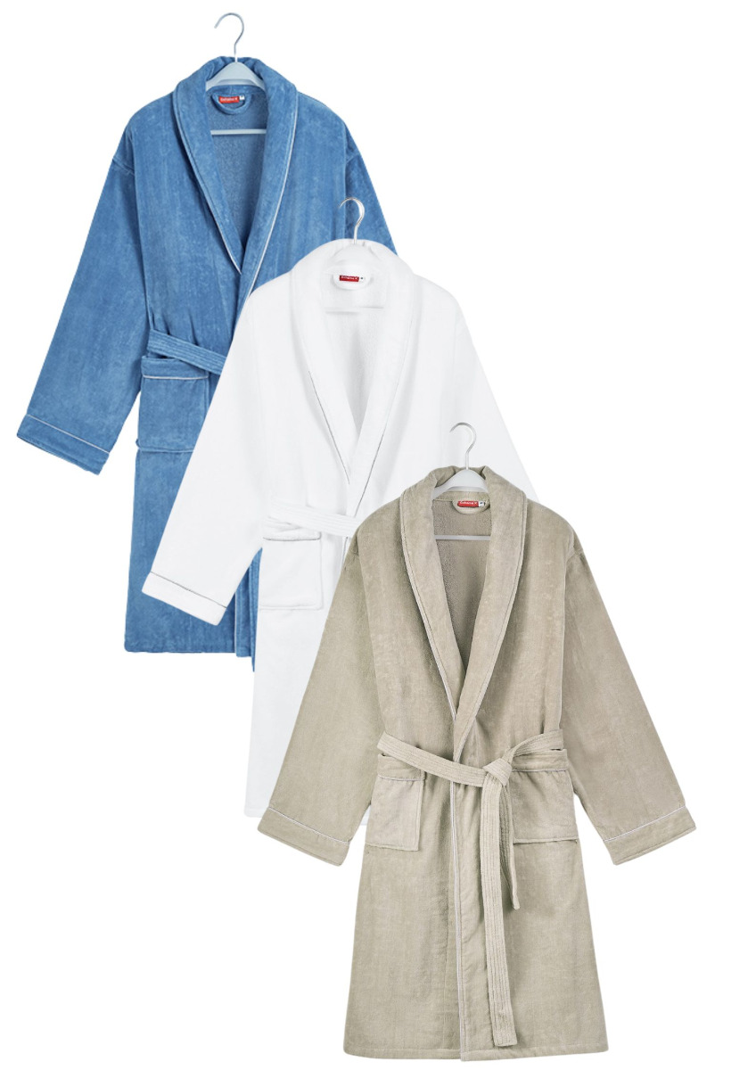 Badjas velours katoen - 4 kleuren-wit-l