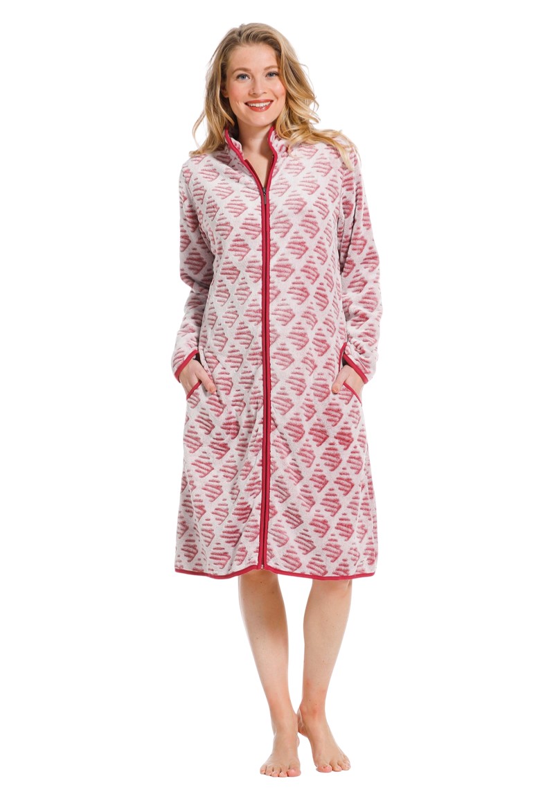 Zachte badjas van fleece patroon rood-(48-50) XL
