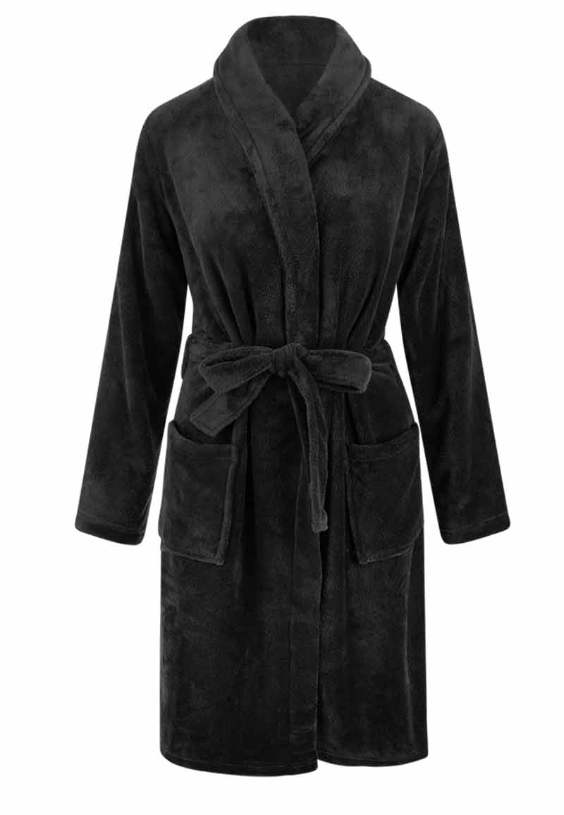 Zwarte badjas fleece unisex-s-m