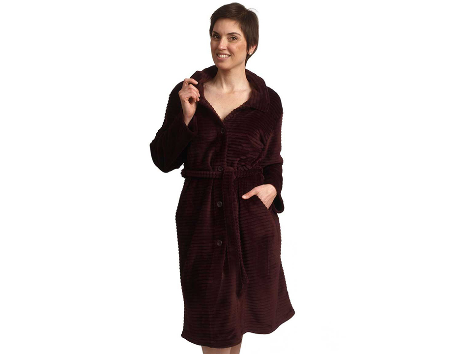 Bordeaux rode damesbadjas met knopen – zacht fleece