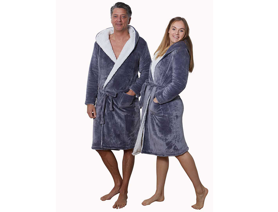 Sherpa badjas fleece - grijs