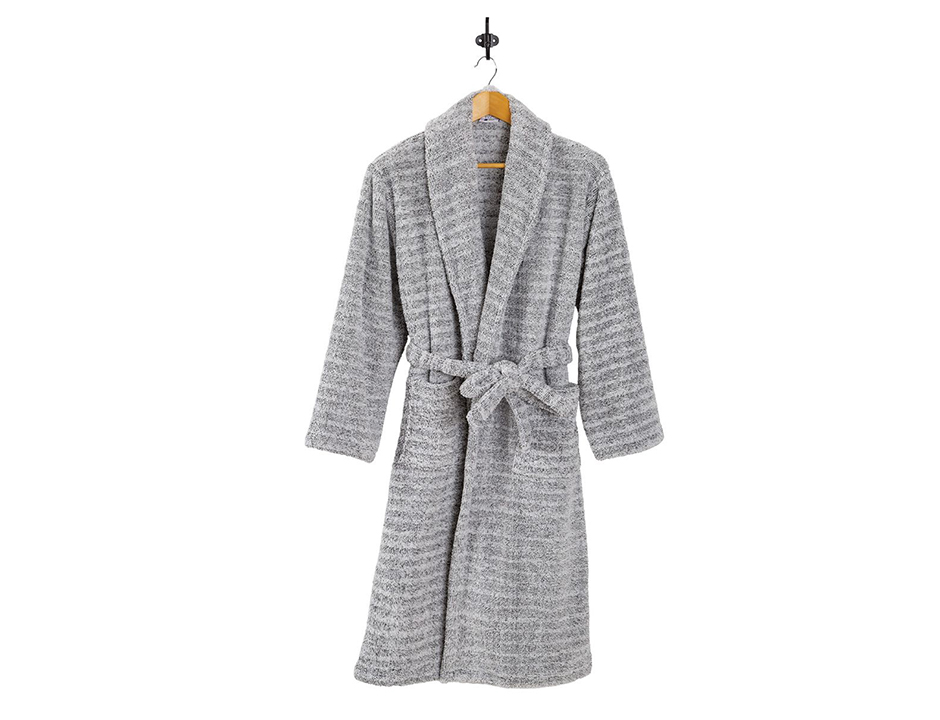 Lichtgrijze badjas fleece strepen - unisex