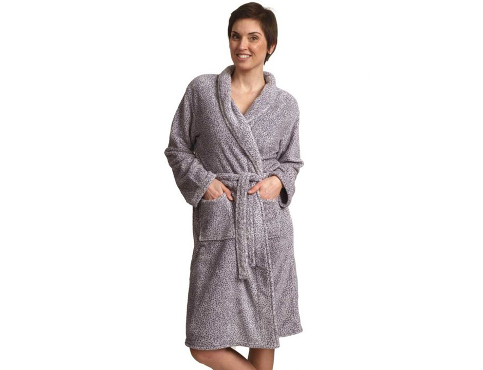 Damesbadjas grijs bolletjes – zacht fleece