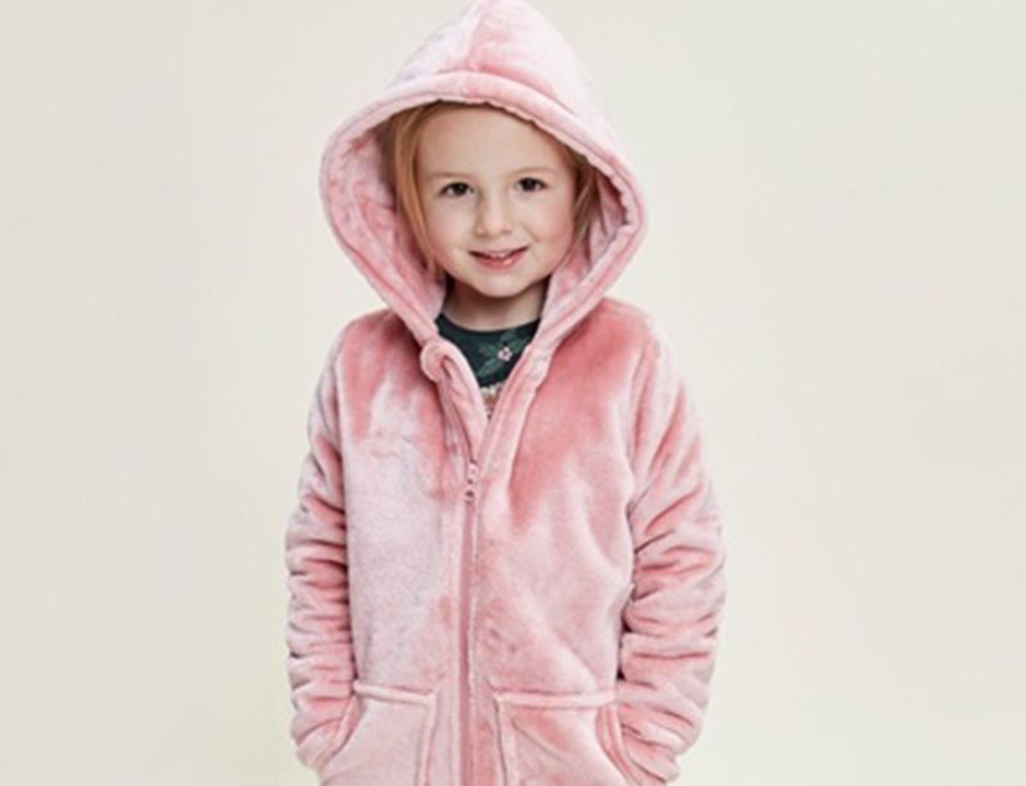 Roze meisjes badjas met rits en capuchon
