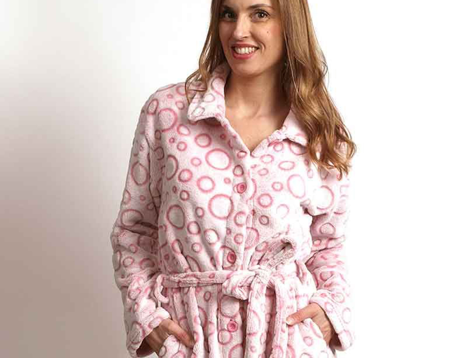 Lichtroze damesbadjas met knopen