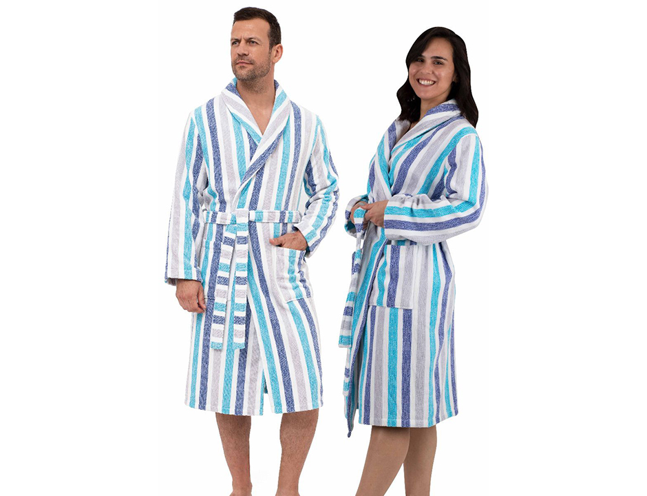 Unisex badjas strepen - pasteltinten