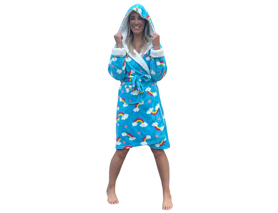 Damesbadjas regenboog met capuchon - luxe fleece