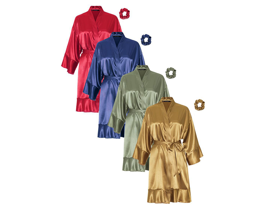 Satijnen kimono dames ruffle borduren – 4 kleuren