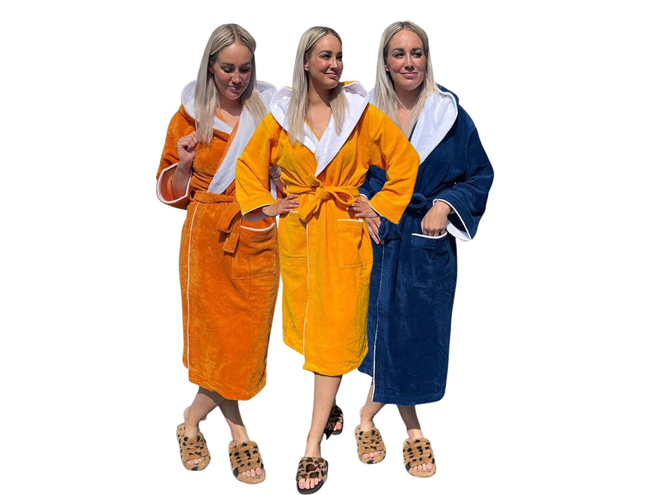 Luxe badjas met capuchon - sauna (katoen/fleece)