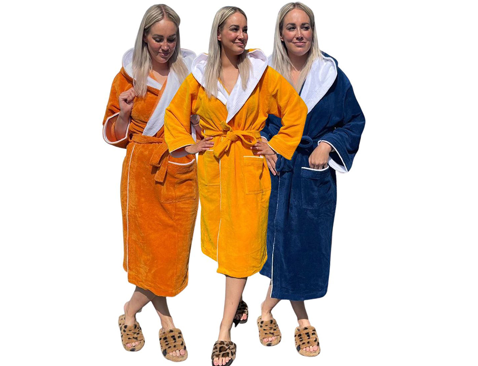 Luxe badjas met capuchon - sauna (katoen/fleece)