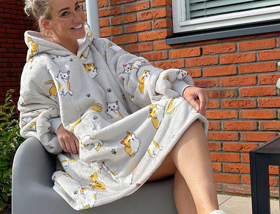 Snuggie met capuchon - fleece poncho - katjes