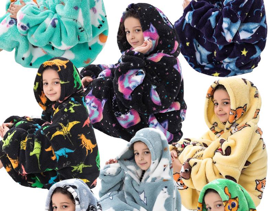 Animalprint snuggie kind met capuchon – fleece poncho