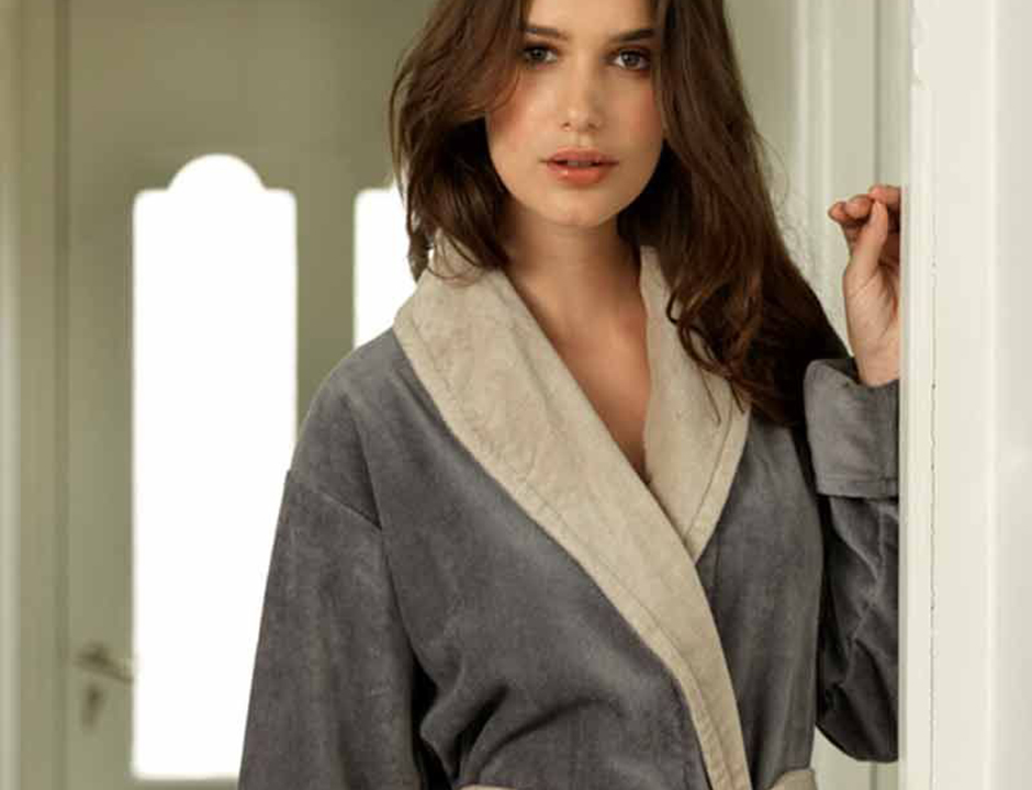 Vandyck badjas velours katoen - grijs