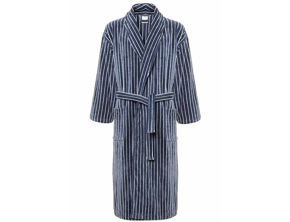 Van Dyck herenbadjas blauw klassiek streepdessin