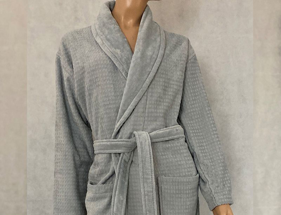 Velours katoenen badjas heren - lichtgrijs