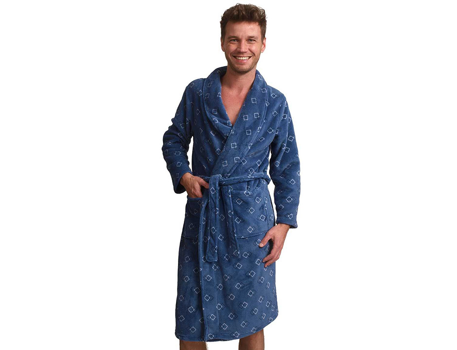 Trendy blauwe fleece heren badjas