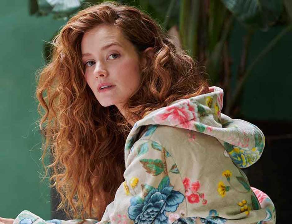 Khaki dames badjas bloemenprint - Pip Studio