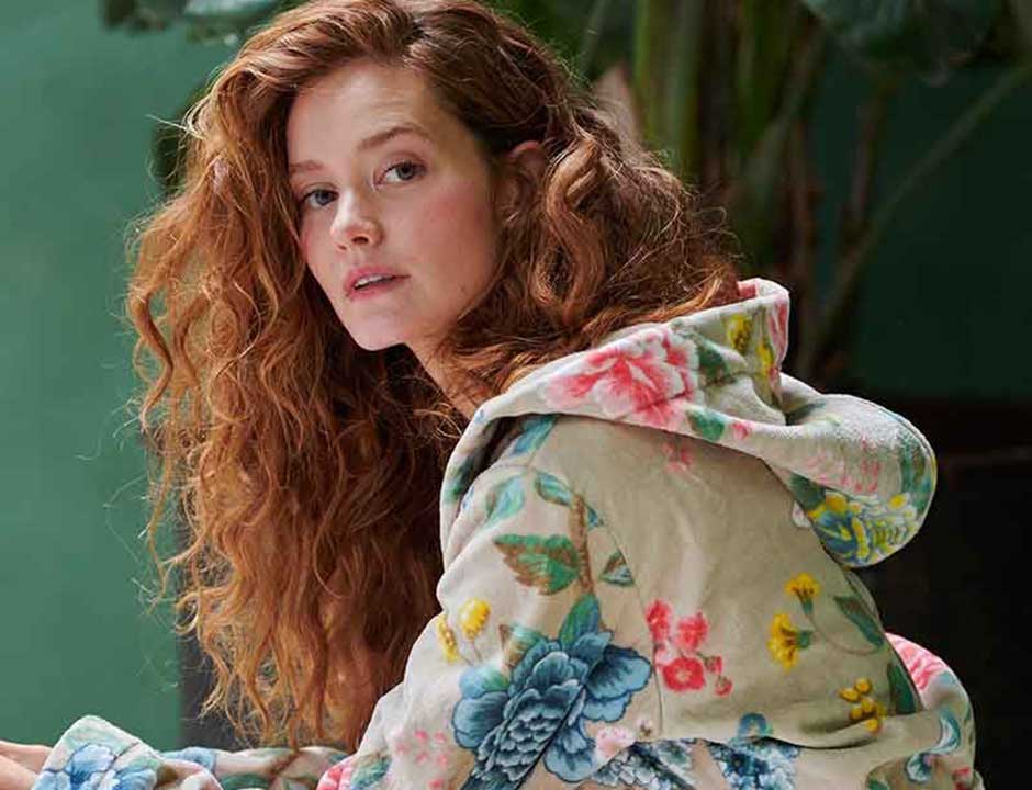 Khaki dames badjas bloemenprint - Pip Studio