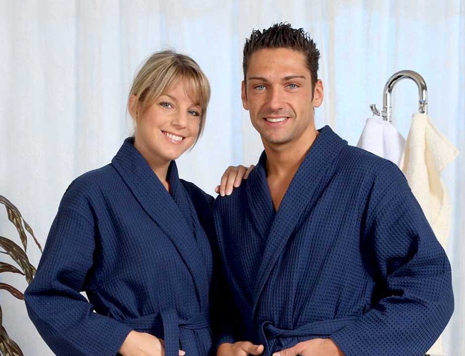 Wafel pique badjas marineblauw