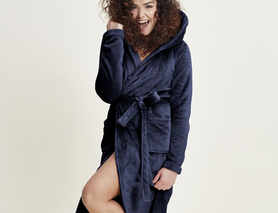 Damesbadjas fleece blauw met capuchon - Charlie Choe