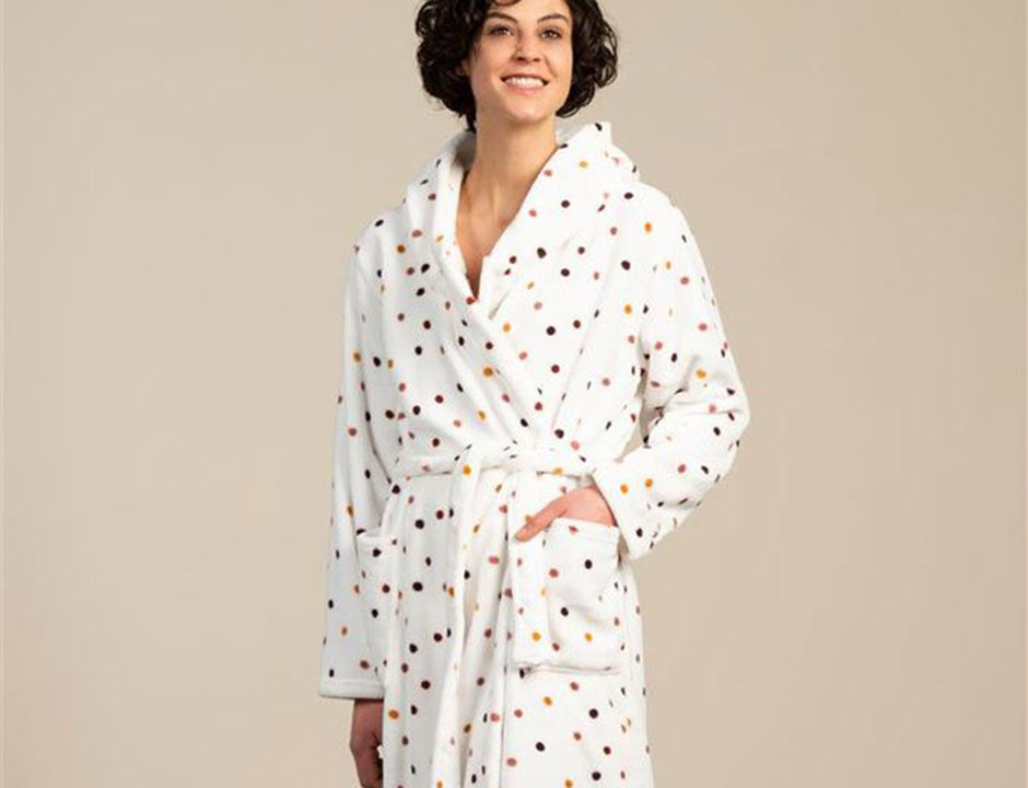 Witte dames badjas met stippen