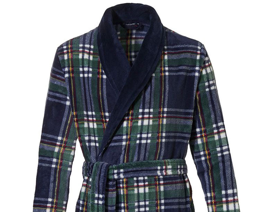 Groene herenbadjas Schotse ruit - fleece